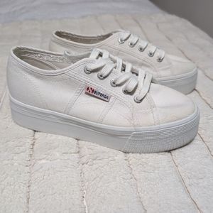 White Superga 2730 lace-up platform canvas sneakers